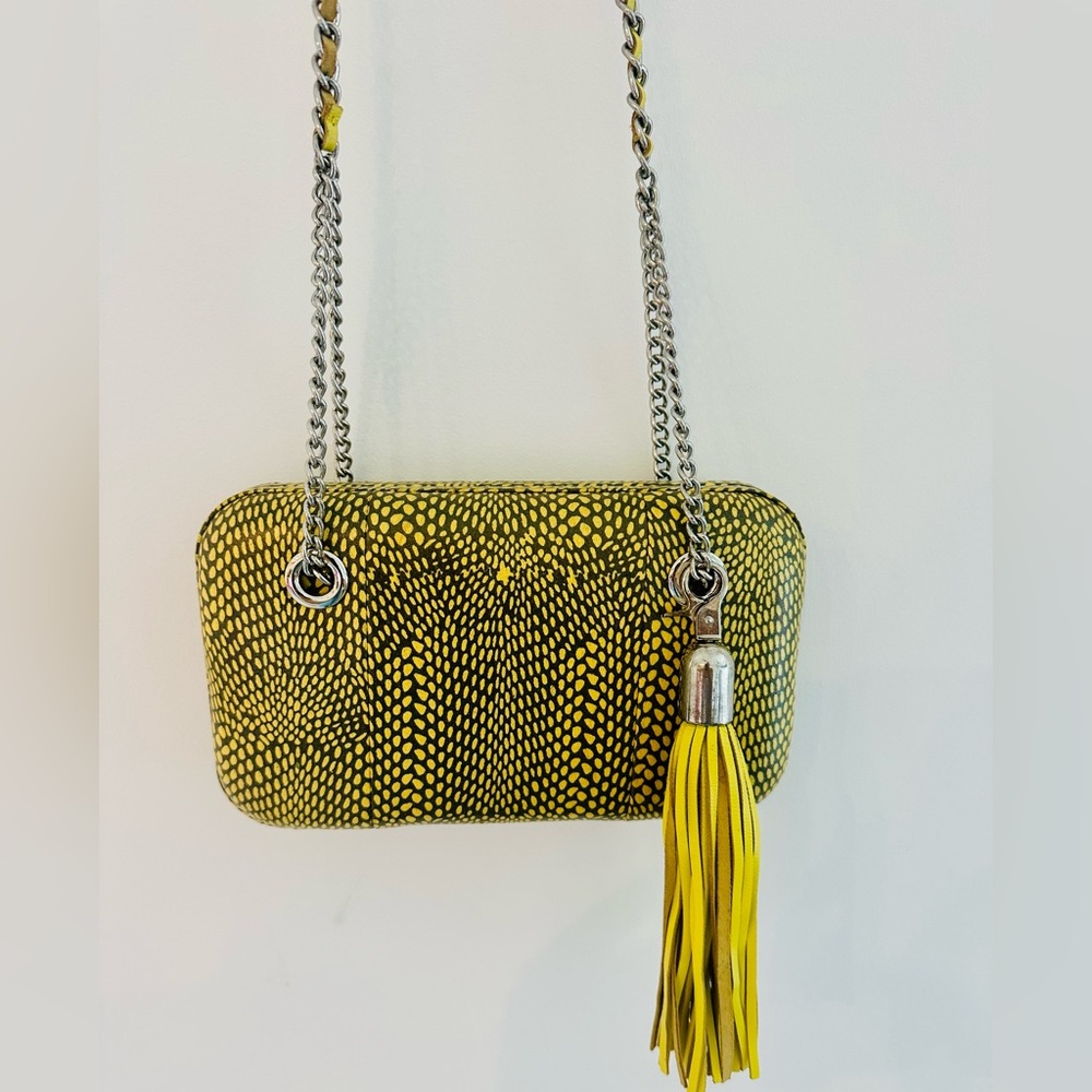 BCBG Maxzaria Snake Print Yellow Clutch Purse.